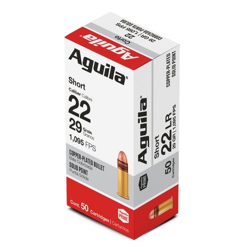 AGUILA Rimfire 22LR Short Copper-Plated Solid Point 29GR Ammo, 50PK - A1B220110