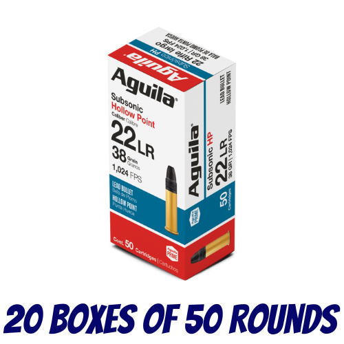 AGUILA Rimfire 22LR Subsonic Lead Hollow Point 38GR Ammo - Case (1000PK) - 1B220268-CASE