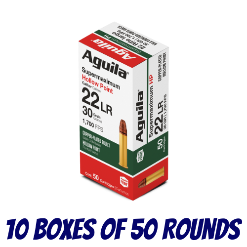 AGUILA Rimfire 22LR Supermax Copper-Plated Hollow Point 30GR Ammo - Brick (500PK) - 1B220297-BRICK