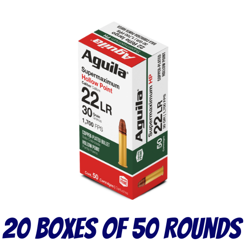 AGUILA Rimfire 22LR Supermax Copper-Plated Hollow Point 30GR Ammo - Case (1000PK) - 1B220297-CASE