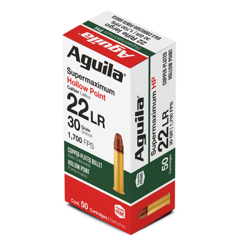 AGUILA Rimfire 22LR Supermax Copper-Plated Hollow Point 30GR Ammo, 50PK - 1B220297