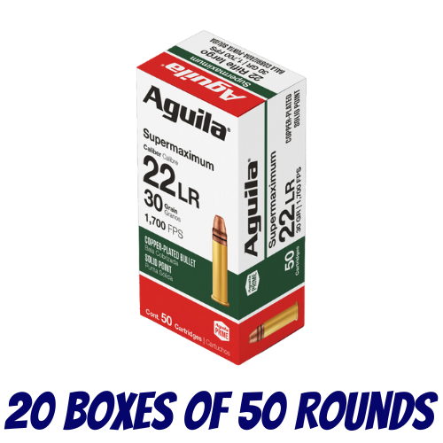 AGUILA Rimfire 22LR Supermax Copper-Plated Solid Point 30GR Ammo - Case (1000PK) - 1B220298-CASE