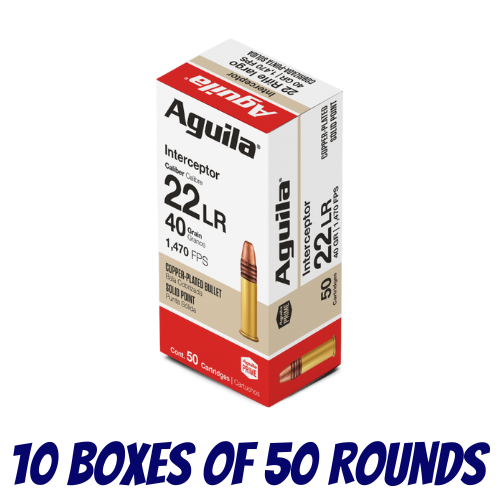 AGUILA Rimfire 22LR Interceptor Copper-Plated Solid Point 40GR Ammo - Brick (500PK) - 1B220320-BRICK