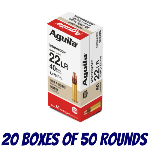 AGUILA Rimfire 22LR Interceptor Copper-Plated Solid Point 40GR Ammo - Case (1000PK) - 1B220320-CASE