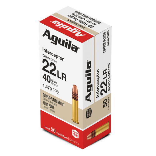 AGUILA Rimfire 22LR Interceptor Copper-Plated Solid Point 40GR Ammo - 50PK - 1B220320