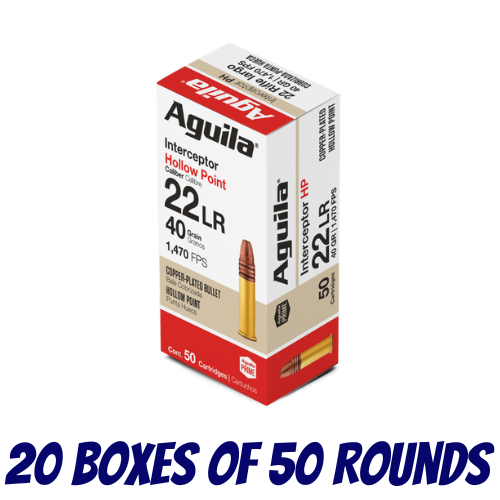 AGUILA Rimfire 22LR Interceptor Hollow Point 40GR Ammo - Case (1000PK) - 1B220321-CASE