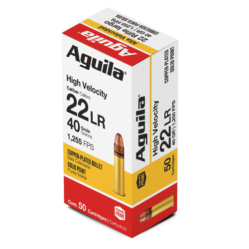 AGUILA Rimfire 22LR High Velocity Copper-Plated Solid Point 40GR Ammo, 50PK - A1B220328