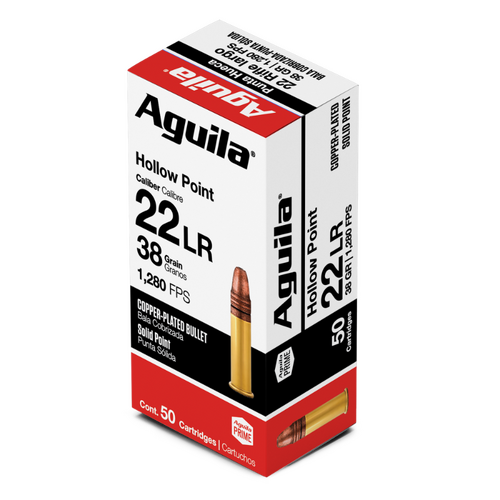 AGUILA Rimfire 22LR Copper-Plated Hollow Point 38GR Ammo, 50PK - A1B220335