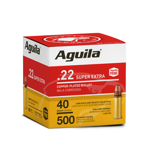 AGUILA Rimfire 22LR High Velocity Copper-Plated Solid Point 40GR Ammo, 500PK- A1B221115