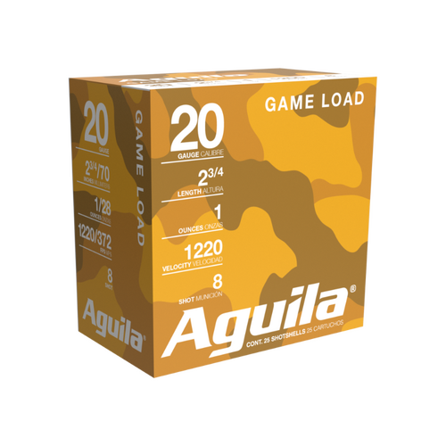 AGUILA 20 Gauge 1 oz 2 3/4" #8 Game Load Ammo, 25PK - A1CHB2048