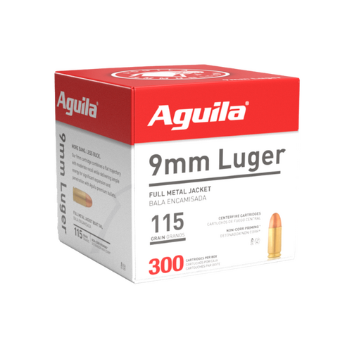 AGUILA 9mm Luger 115GR Full Metal Jacket Brass Cased Pistol Ammo, 300PK - A1E097700