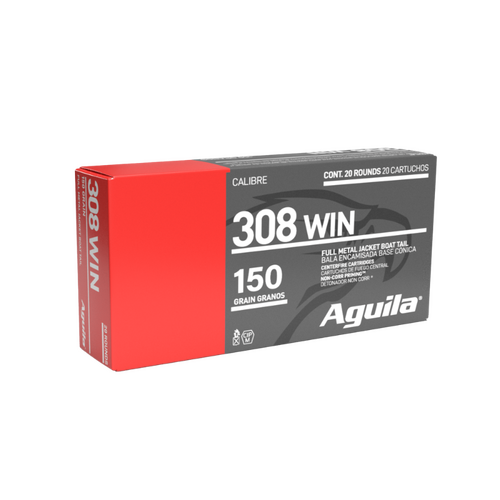 AGUILA 308 Winchester 150GR Full Metal Jacket Boat Tail Rifle Ammo, 20PK - A1E308110