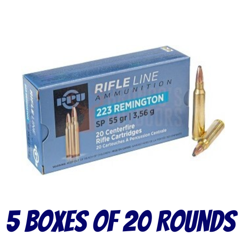 PPU 223 Rem 55gr Soft Point Ammunition - 5 Boxes Of 20 Rounds - HR223B_BULK