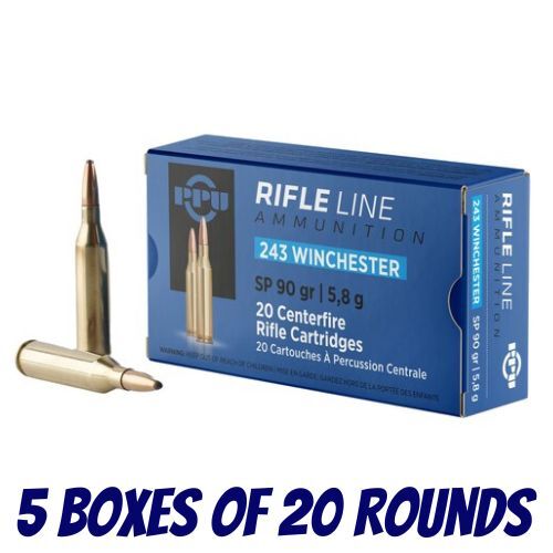 PPU 243 Win 90gr Soft Point -  5 Boxes Of 20 Rounds - HR243A_BULK