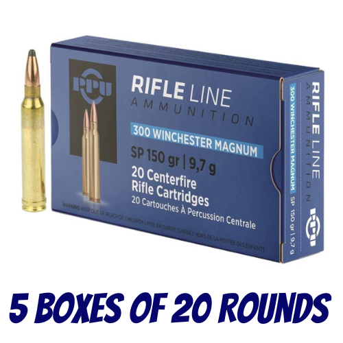 PPU 300 Win Mag 150gr Soft Point Ammunition - 5 Boxes Of 20 Rounds - HR300A_BULK