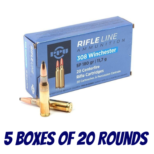 PPU 308 Win 180gr Soft Point Ammunition - 5 Boxes Of 20 Pack - HR308B_BULK