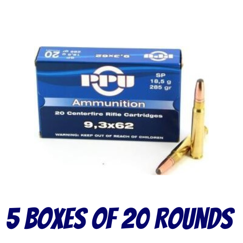 PPU 9.3x62 285gr Soft Point Ammunition - 5 Boxes Of 20 Rounds - HR9362_BULK