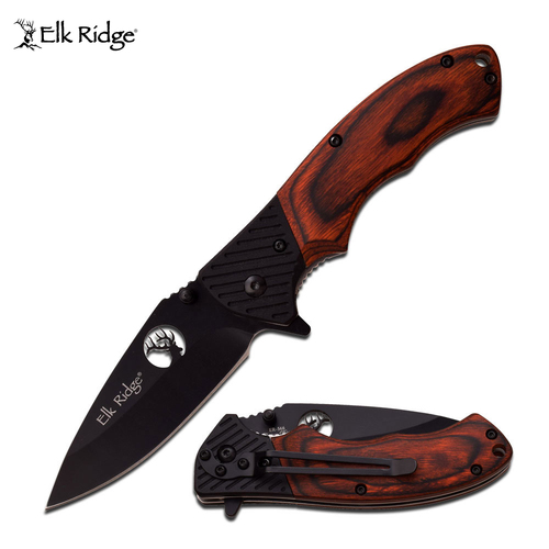 Elk Ridge Wood & G10 Handle Pocket Knife - K-ER-566BPW