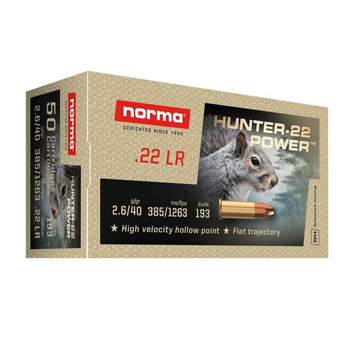 Norma Hunter Power 22 LR 40gr High Velocity HP - 50 Round - NO-2425096-50PK