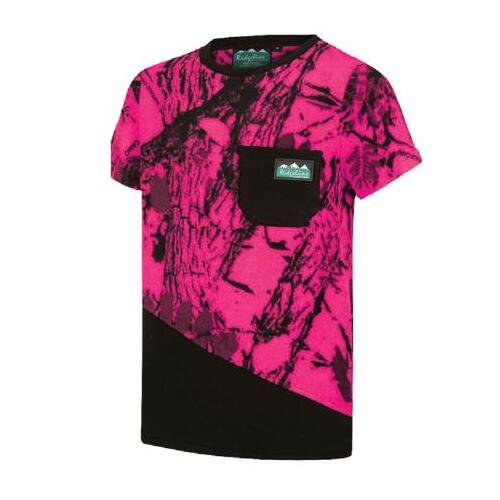 Ridgeline Kids Spliced Tee Hyper Pink Camo/Black (2 Year Old)  - RLKTSSHPXB02