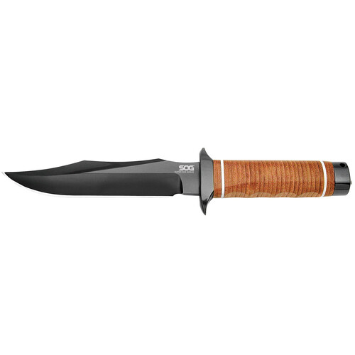 SOG Super SOG Bowie Fixed Blade Knife with Brown Leather Washers Handle - SB1T-L