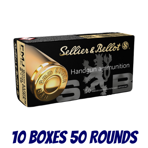 Sellier & Bellot 9mm Luger 115 grain FMJ 500 Round Pack V310452-500