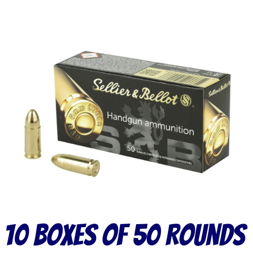 Sellier & Bellot 9mm Luger 124 grain FMJ 500 Round Pack V310492-500